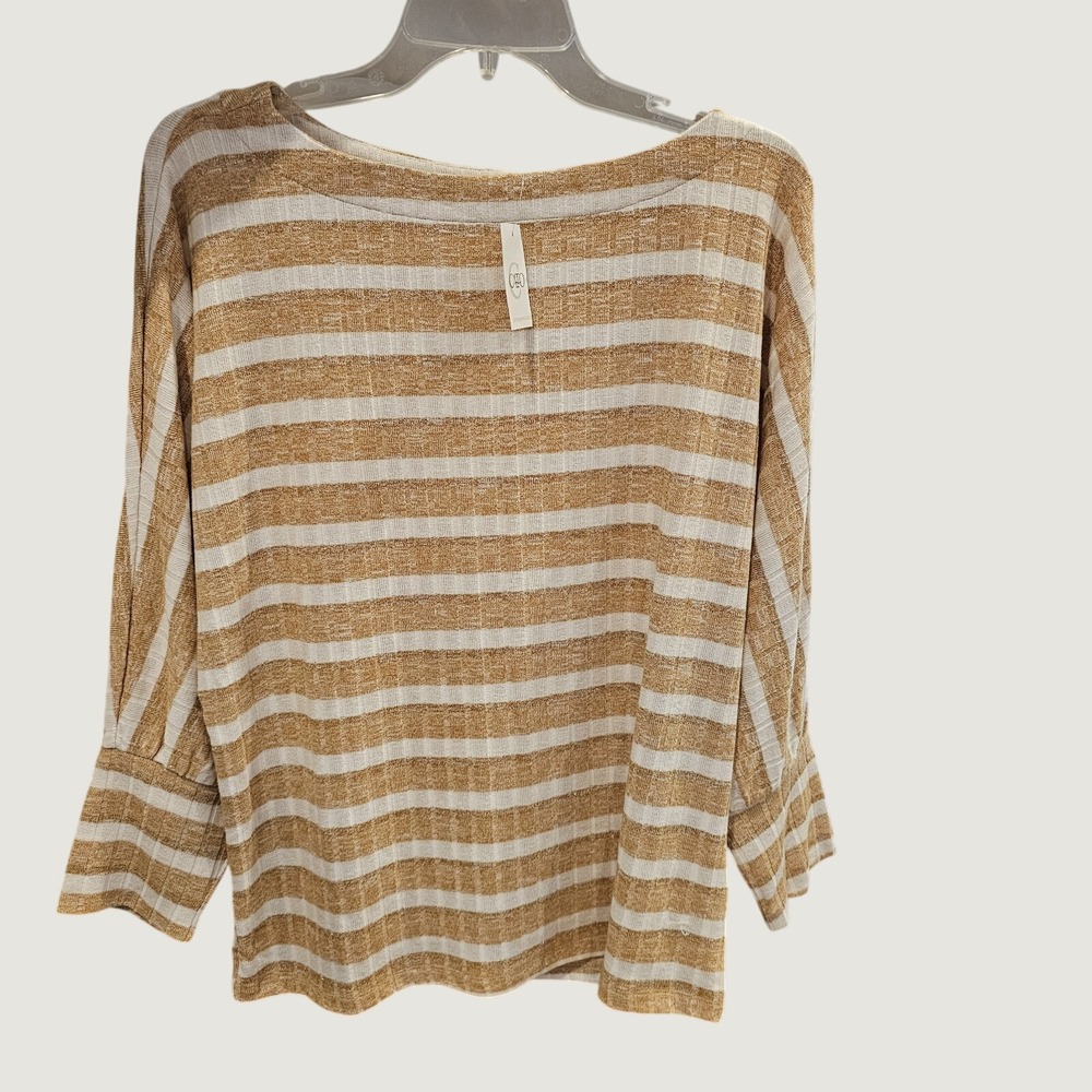 Cato Gold And White Large Striped Blouse 3/4 Sleeve NWT